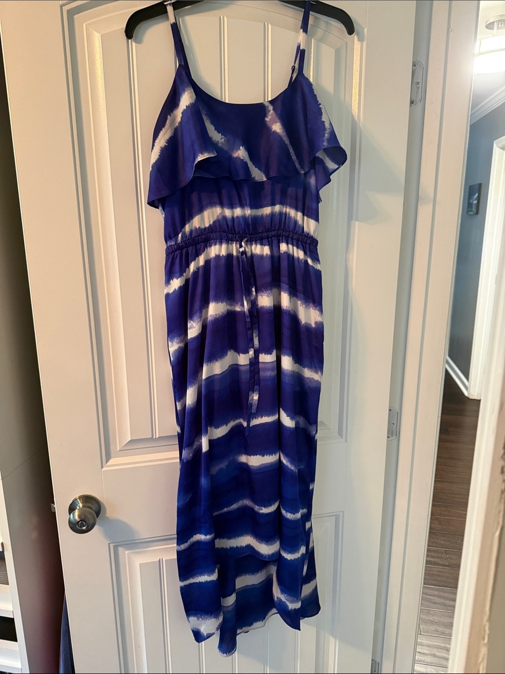 Express Blue and White Tie-Dye High-Low Maxi Dress